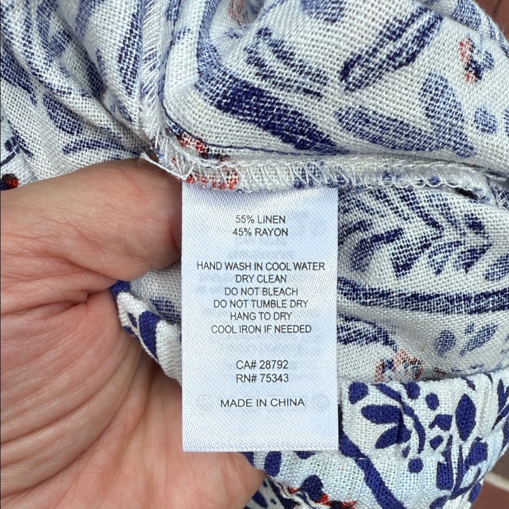 Joie Women Blue Orange Tropical Floral Linen Blend Drawstring Shorts Size Medium - Picture 5 of 5